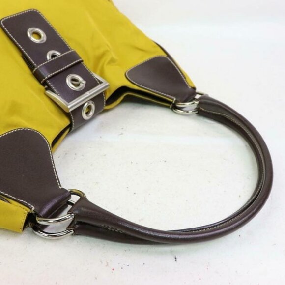 Prada Purse Yellow Canvas And Brown Leather With Chrome Hardware Satchel - Picture 4 of 9